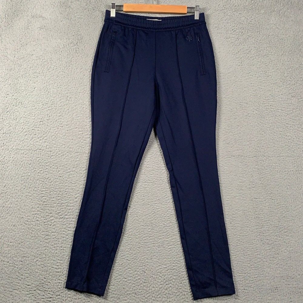 Tory Sport Track Pant Womens Small Navy Blue Pique Straight Leg Pintuck Athletic
